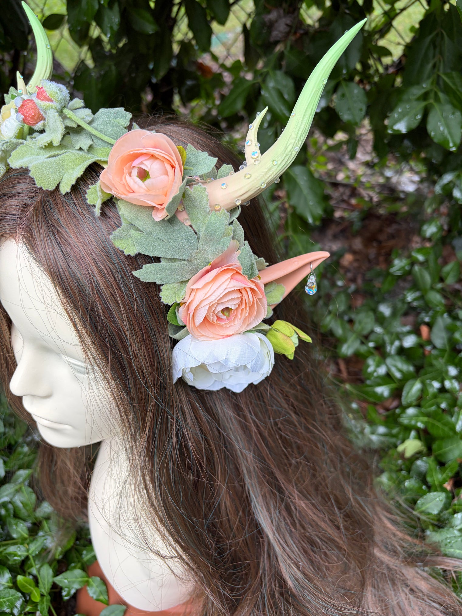 Pale green Headpiece with horns and ears