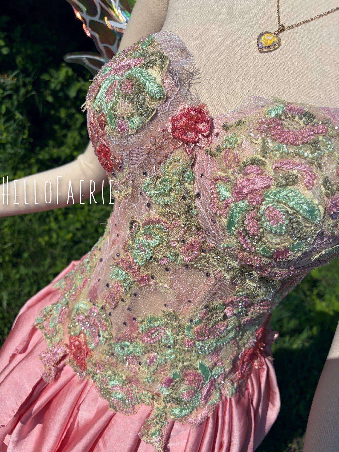 Sweet Pea hand dyed beaded Lace Fairy Gown AS IS