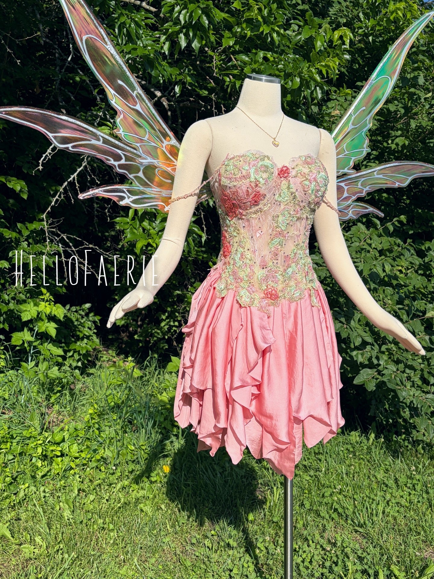 Sweet Pea hand dyed beaded Lace Fairy Gown AS IS