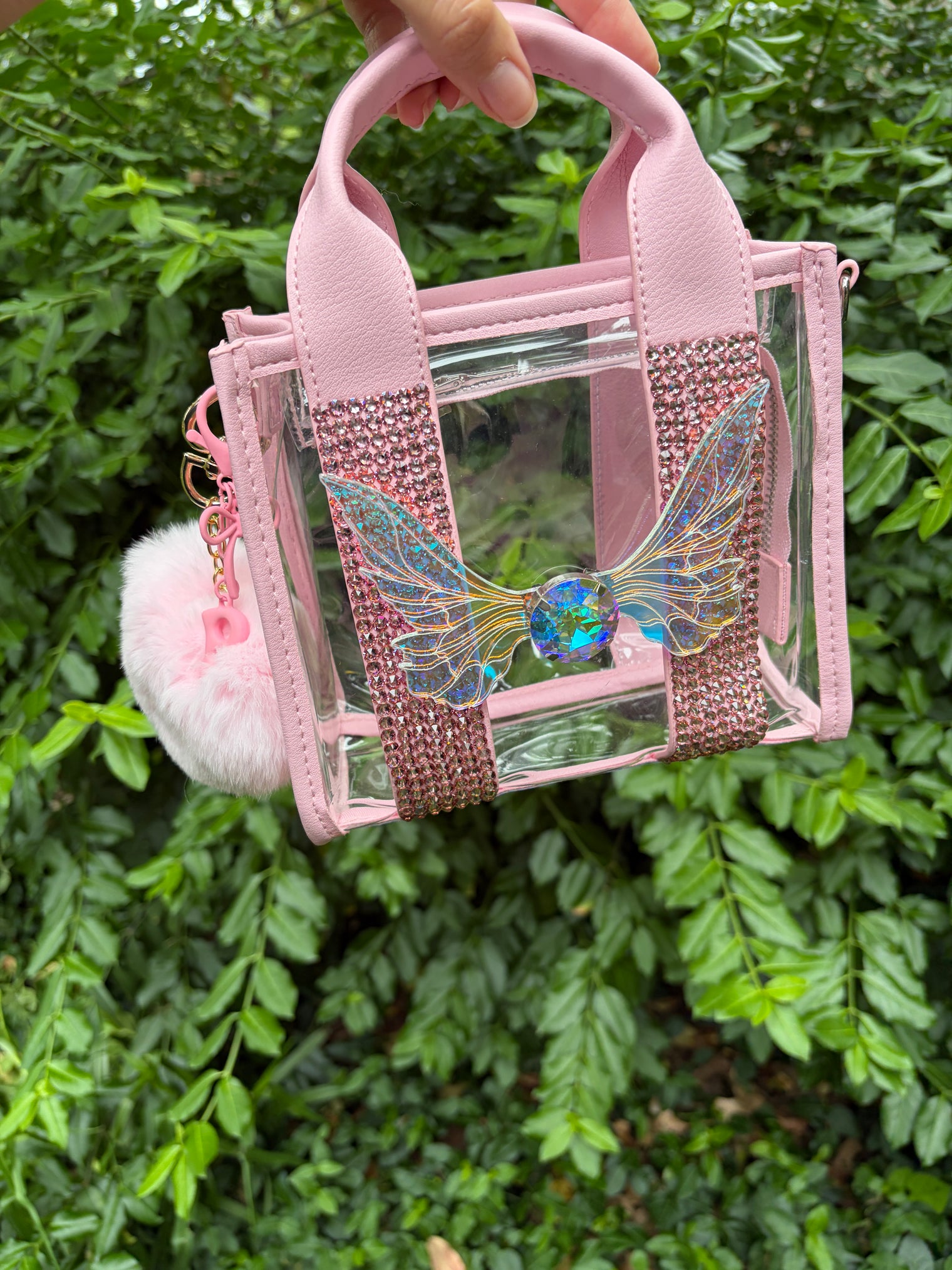 Pink Rhinestone Clear Fairy Purse