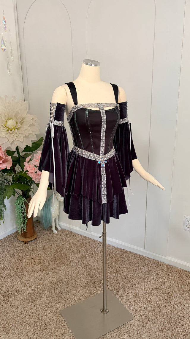 Moonlight armor velvet mini dress with sleeves