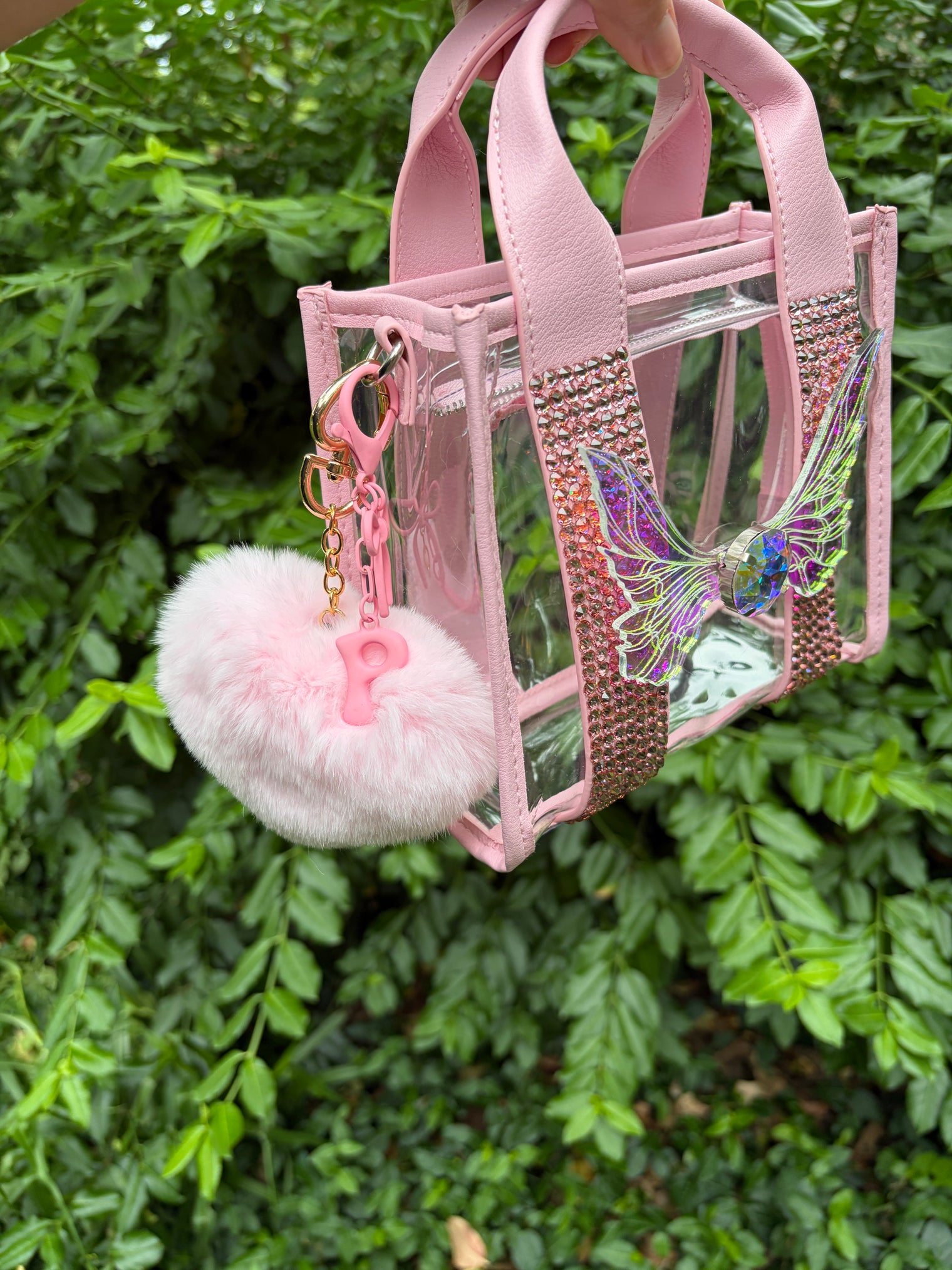 Pink Rhinestone Clear Fairy Purse