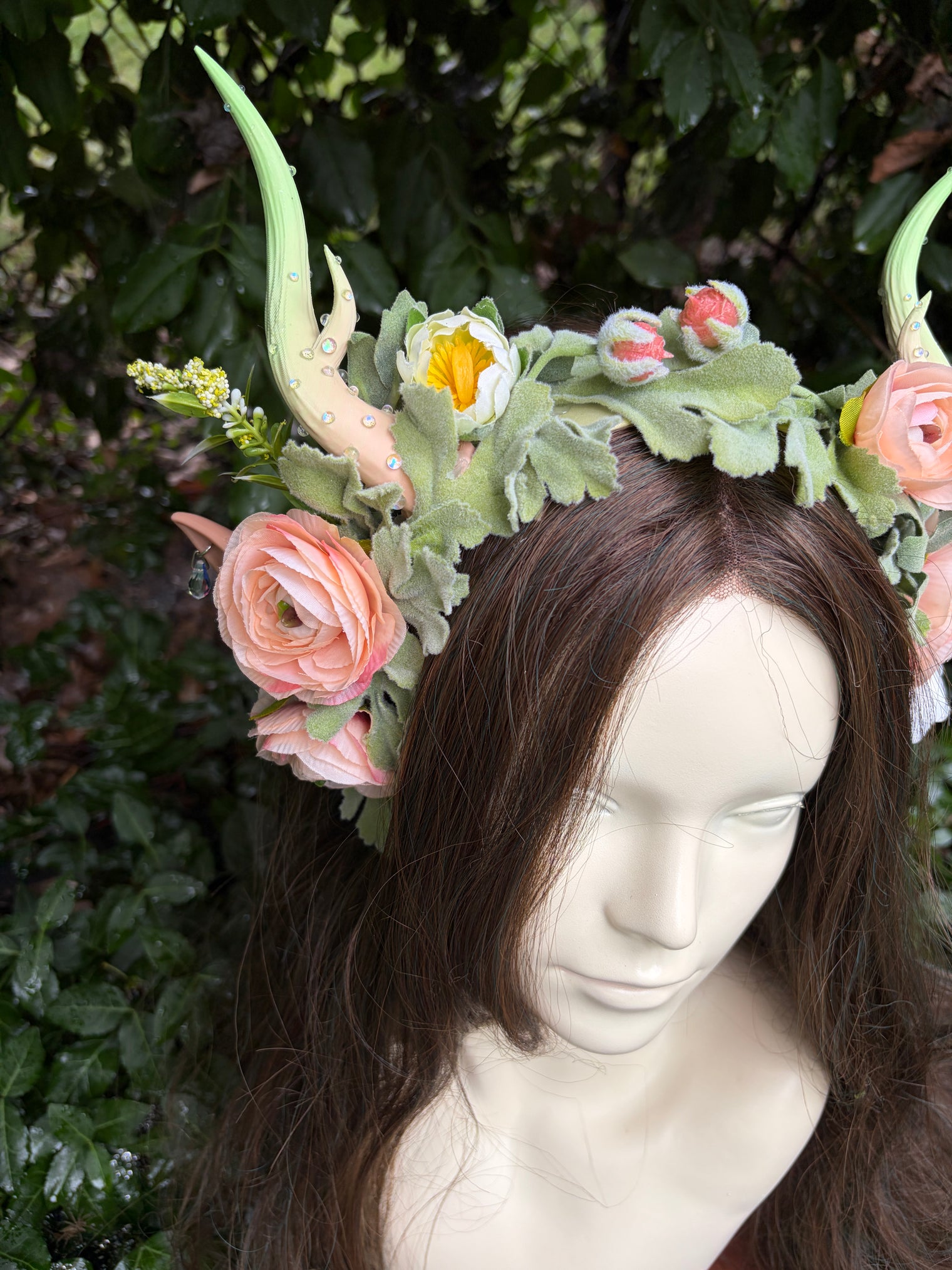 Pale green Headpiece with horns and ears