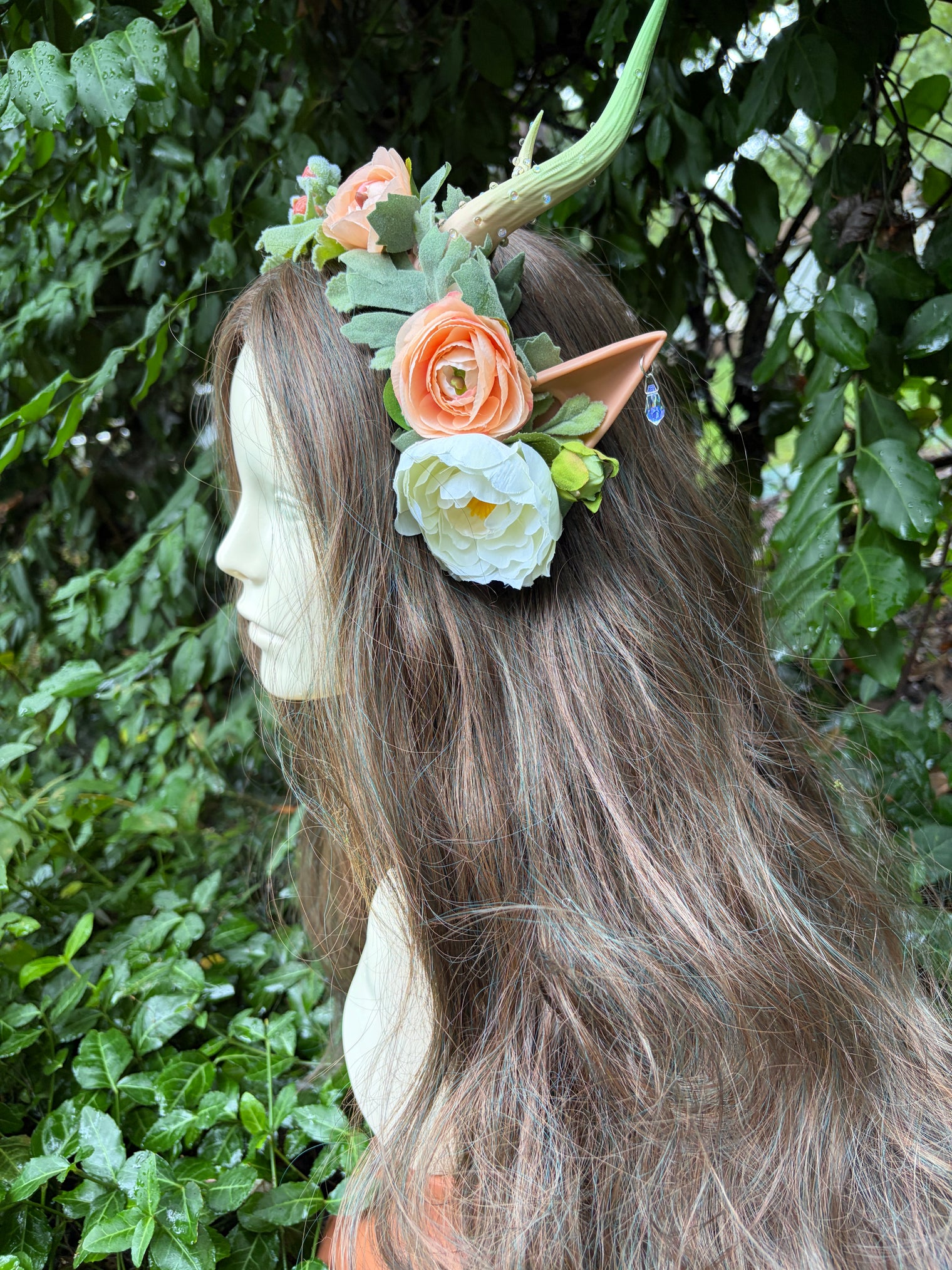 Pale green Headpiece with horns and ears