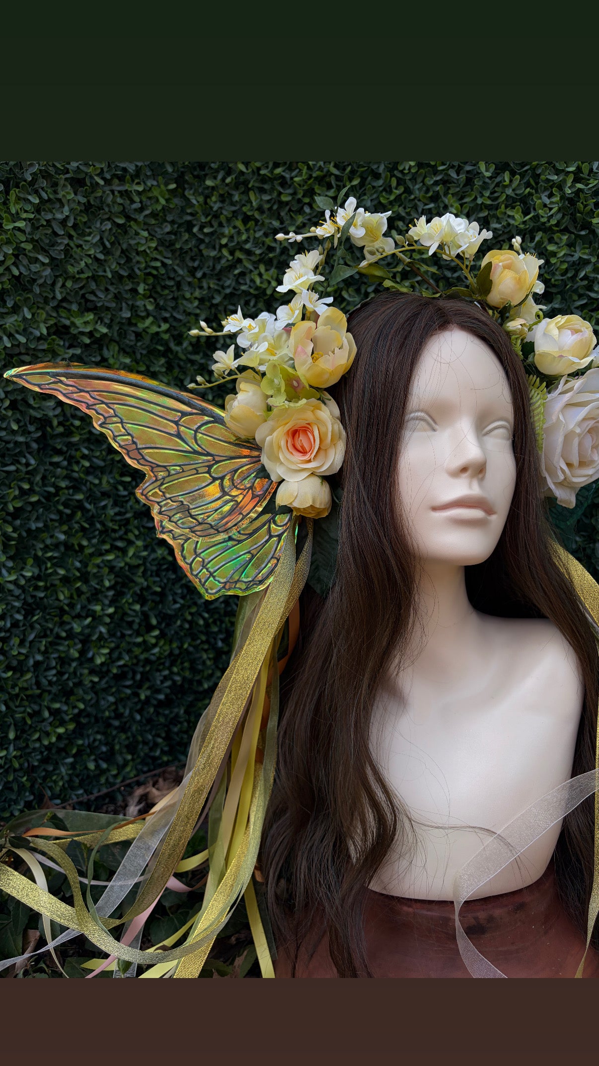 Softest Yellow Floral Headpiece with iridescent wings