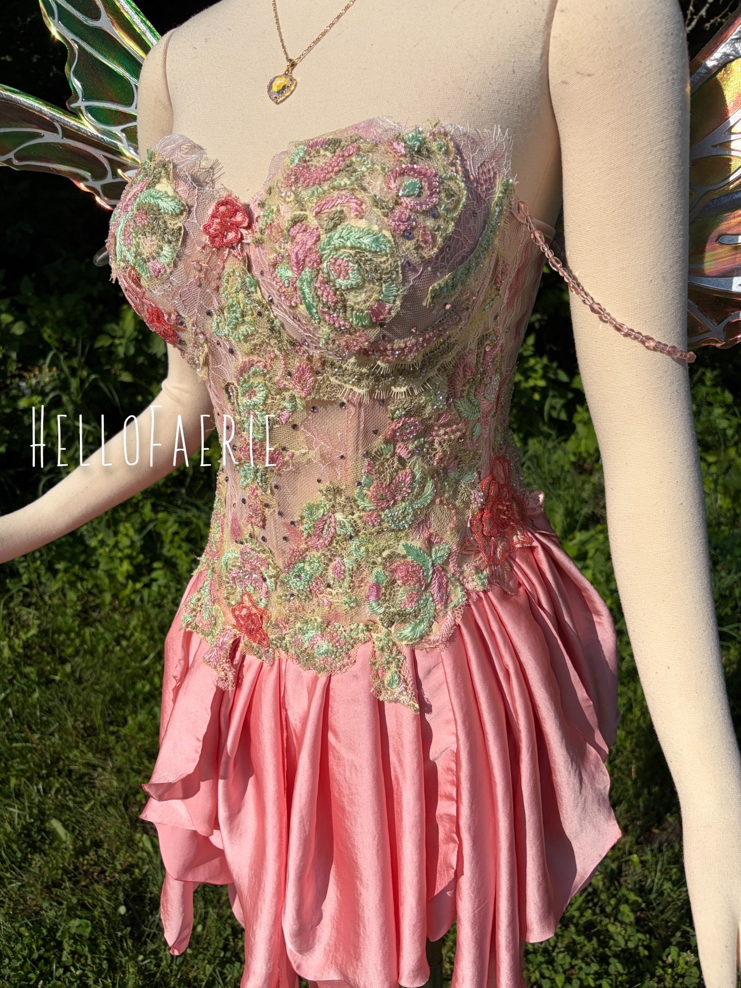 Sweet Pea hand dyed beaded Lace Fairy Gown AS IS