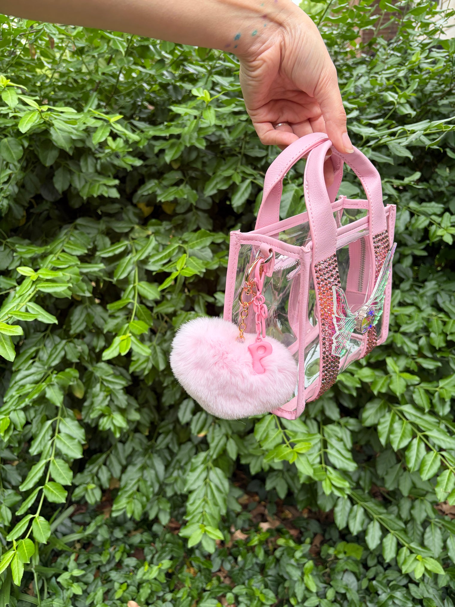 Pink Rhinestone Clear Fairy Purse