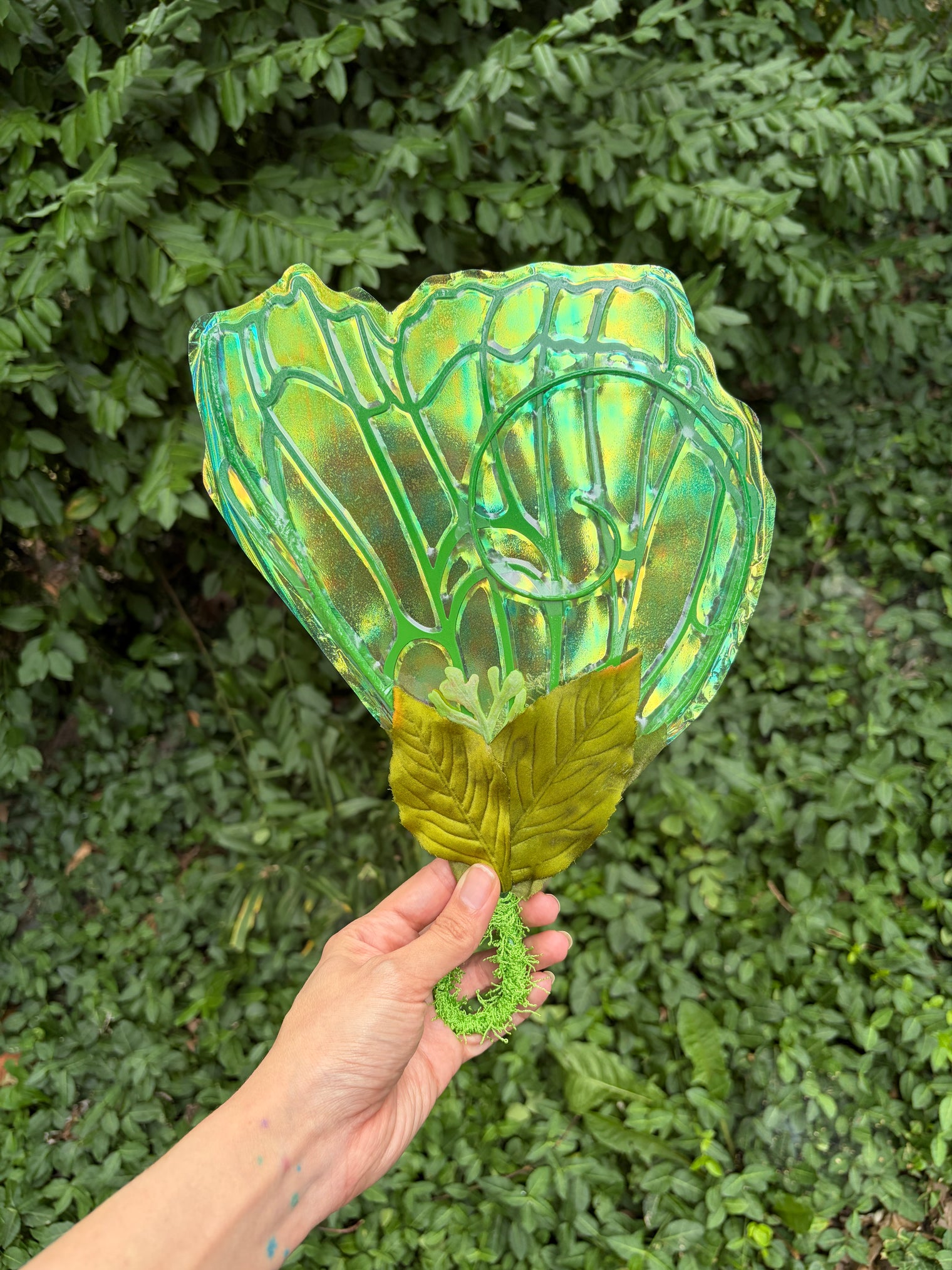 Bright green fairy wing Hand Fan