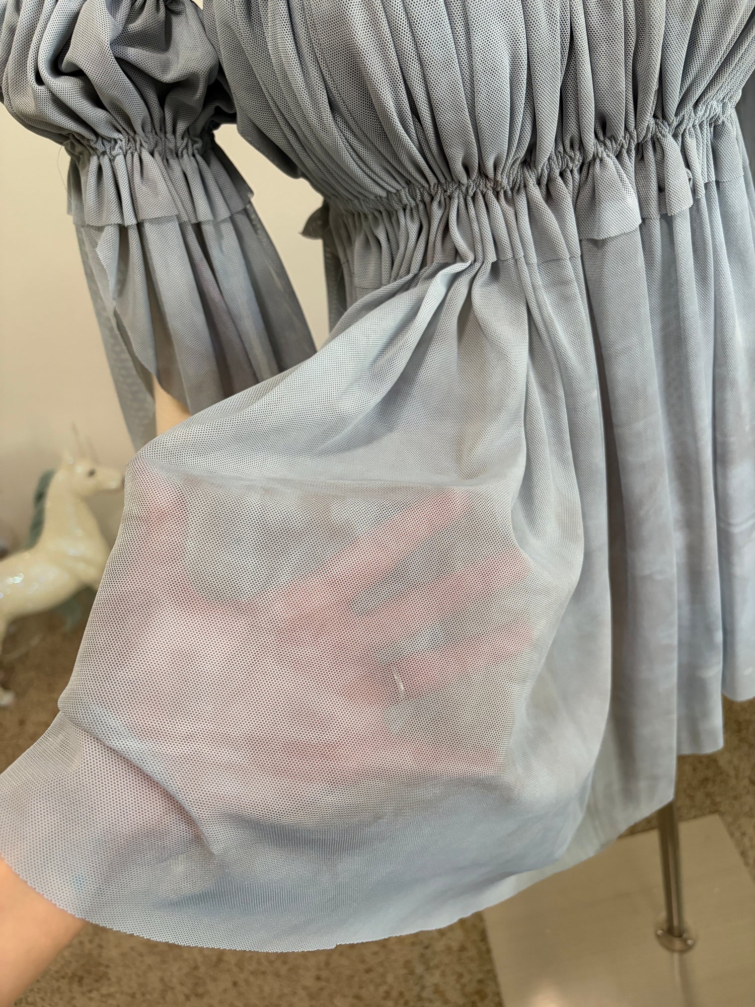 Grey mesh chemise dress and sleeves