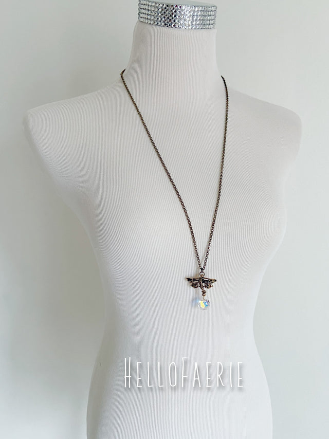 Brass Fairy and Swarovski Crystal Necklace