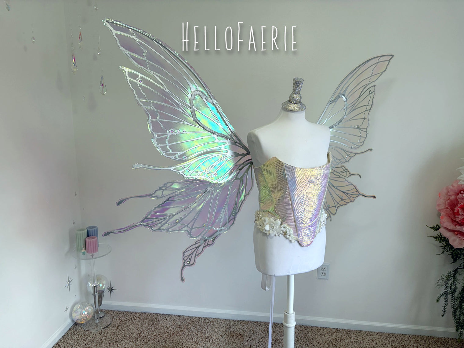 Silver Monster size Crystal Rhinestone Joy Iridescent Fairy Wings