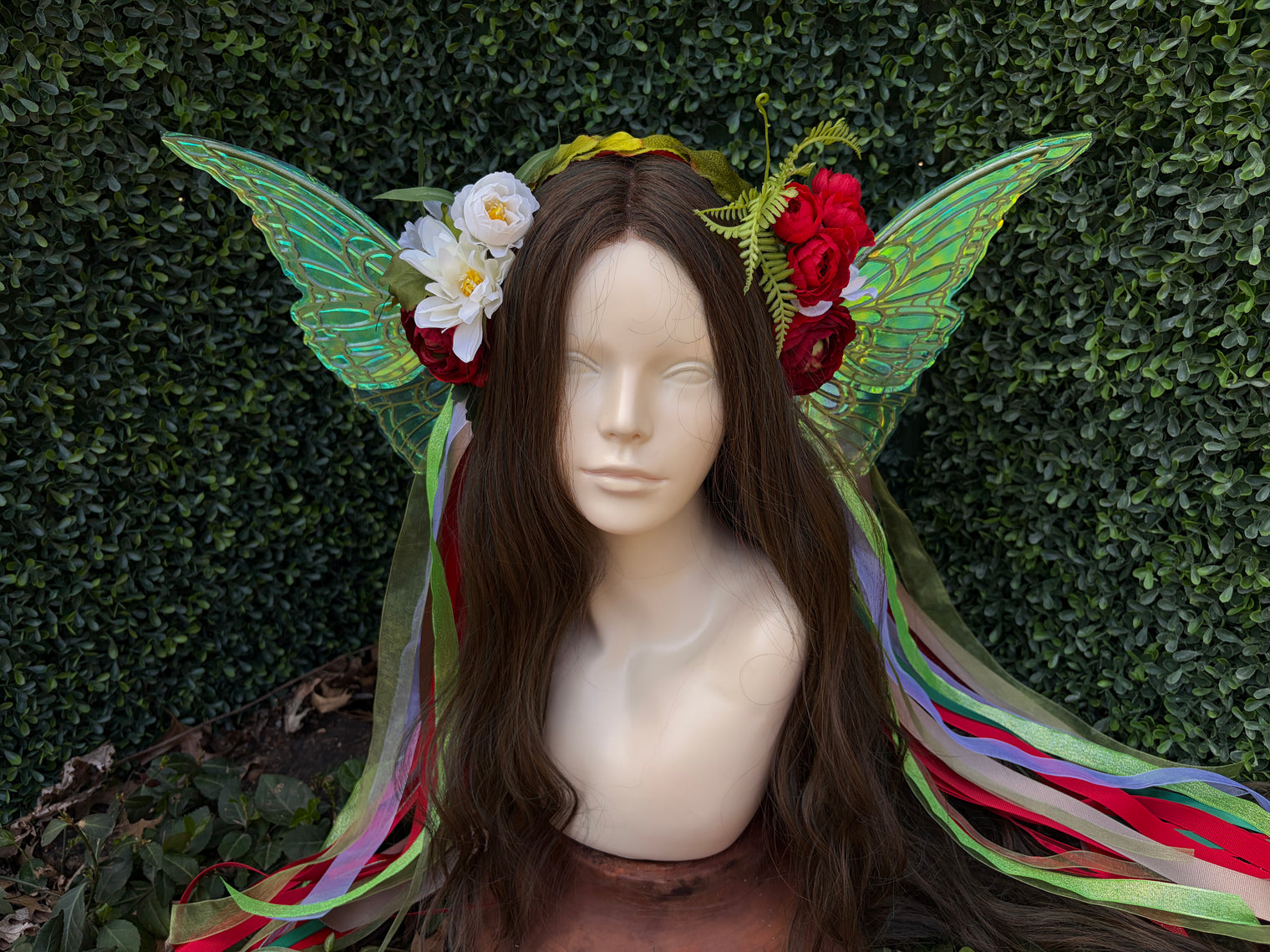 Simple Strawberry Red Floral Headpiece with iridescent wings
