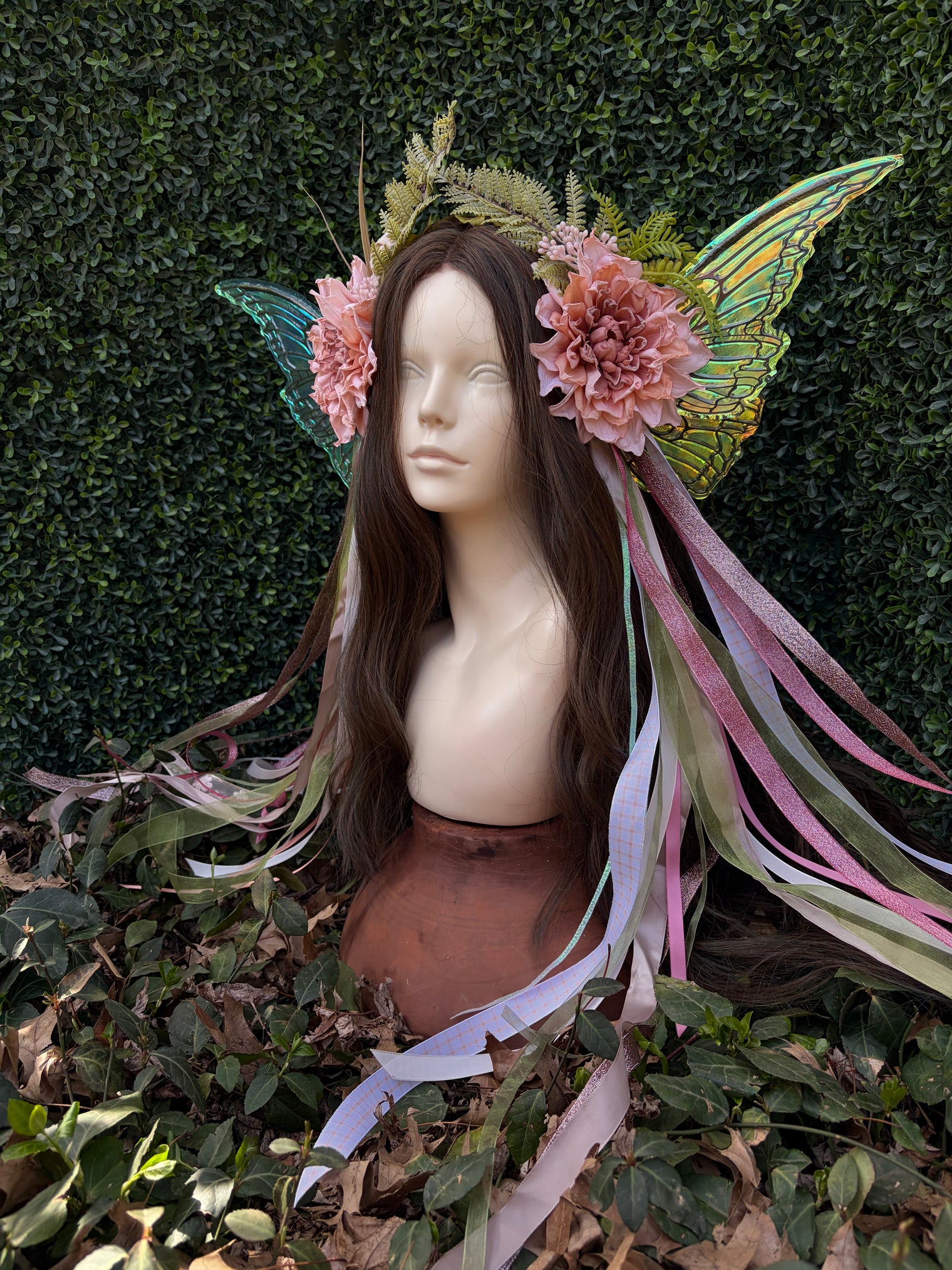 Softest Pink Floral Headpiece with iridescent wings