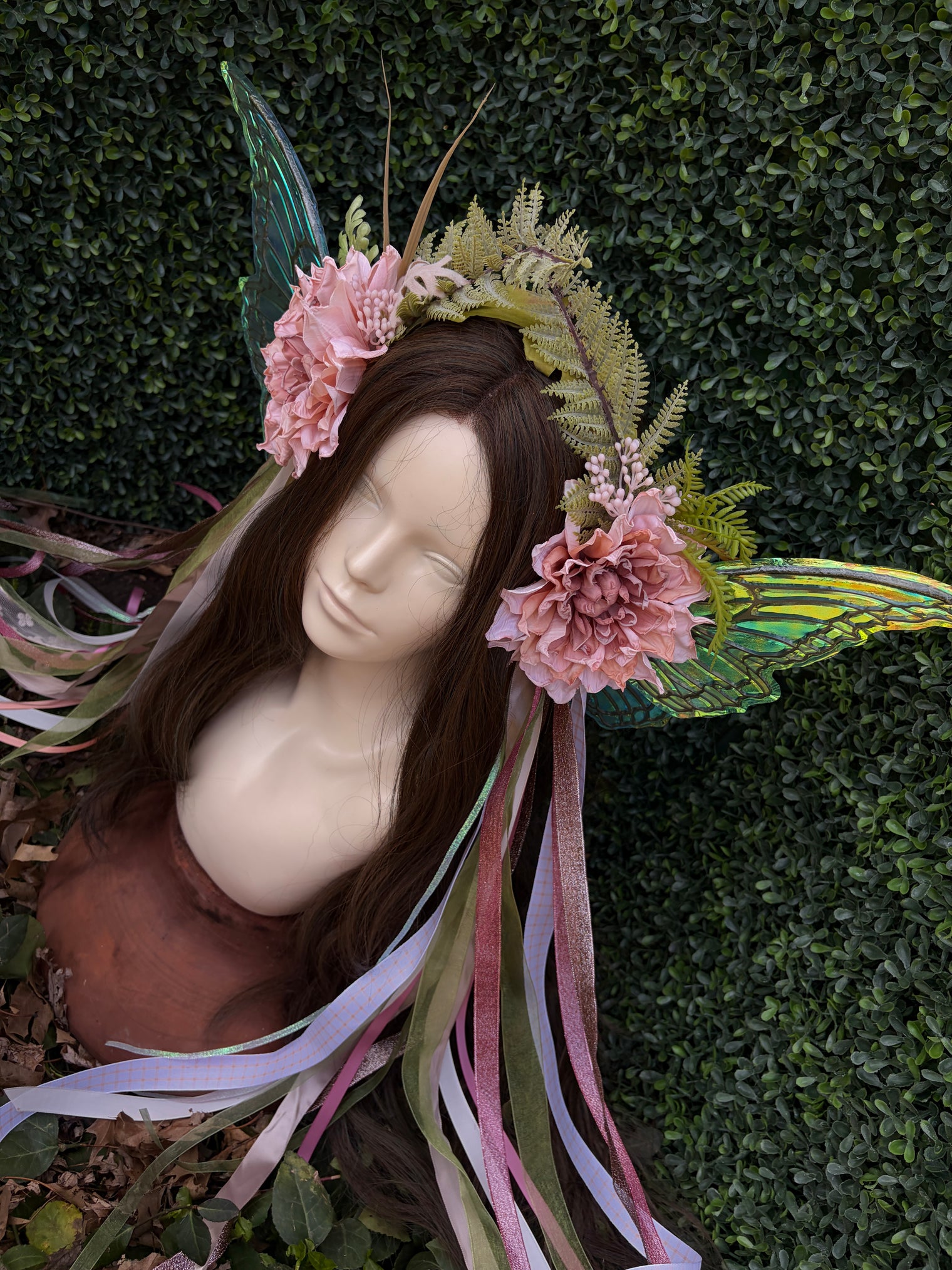 Softest Pink Floral Headpiece with iridescent wings