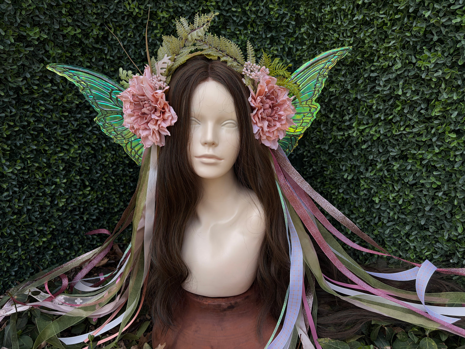 Softest Pink Floral Headpiece with iridescent wings