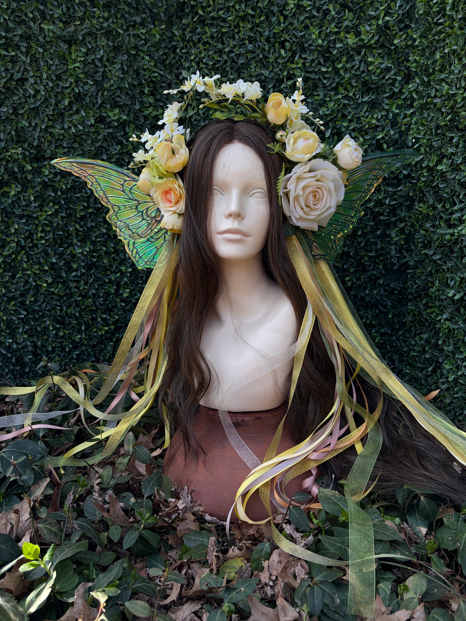 Softest Yellow Floral Headpiece with iridescent wings