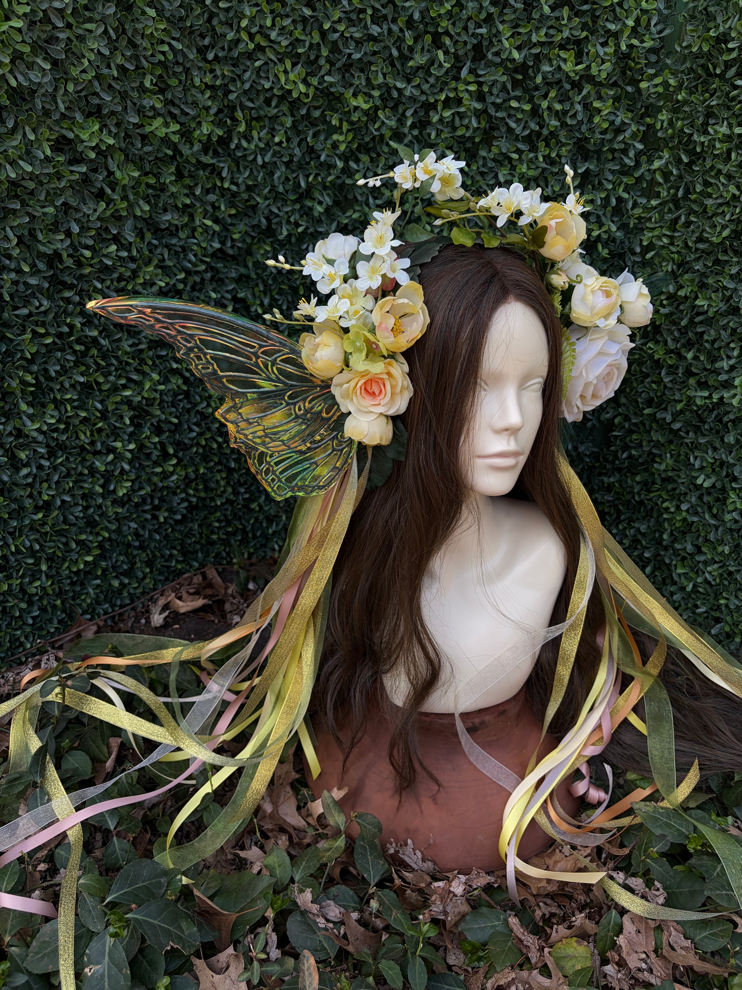 Softest Yellow Floral Headpiece with iridescent wings