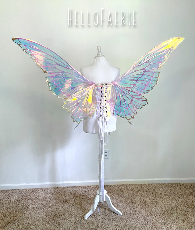 Giant Pink and Gold Stella Iridescent Fairy Wings