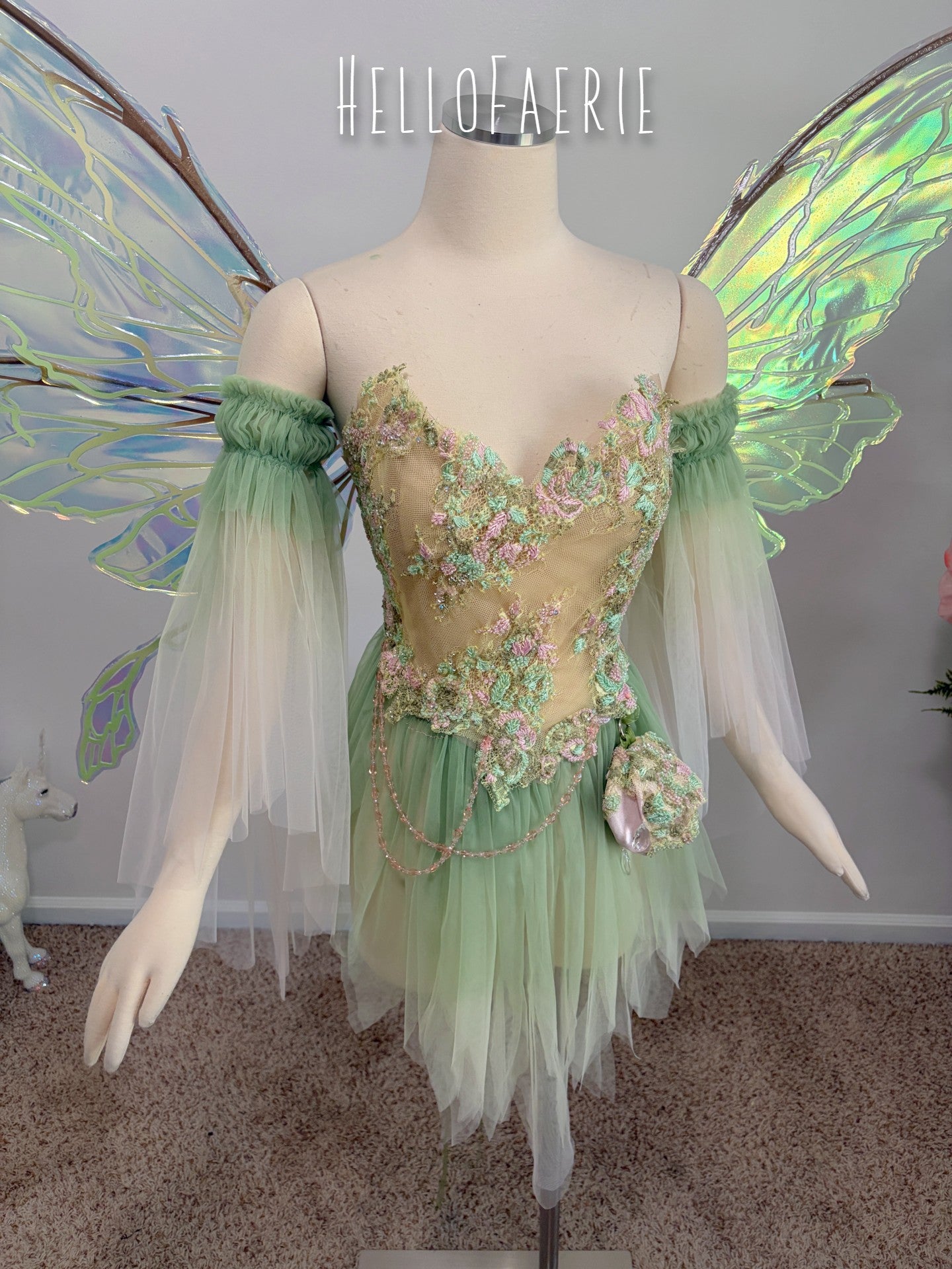 Pink Gossamer hand dyed beaded Lace Fairy Gown AS IS