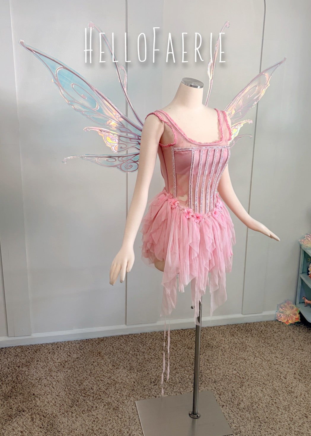 XS Sakura Tattered Crystal Fairy Mini Dress