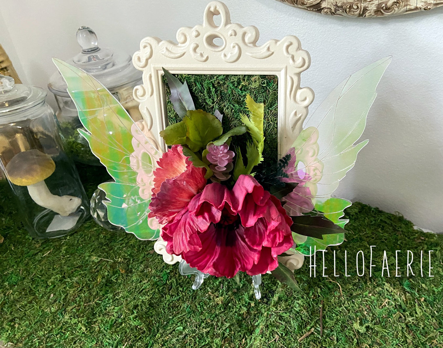 Ooak Framed Fairy wing art Poppy