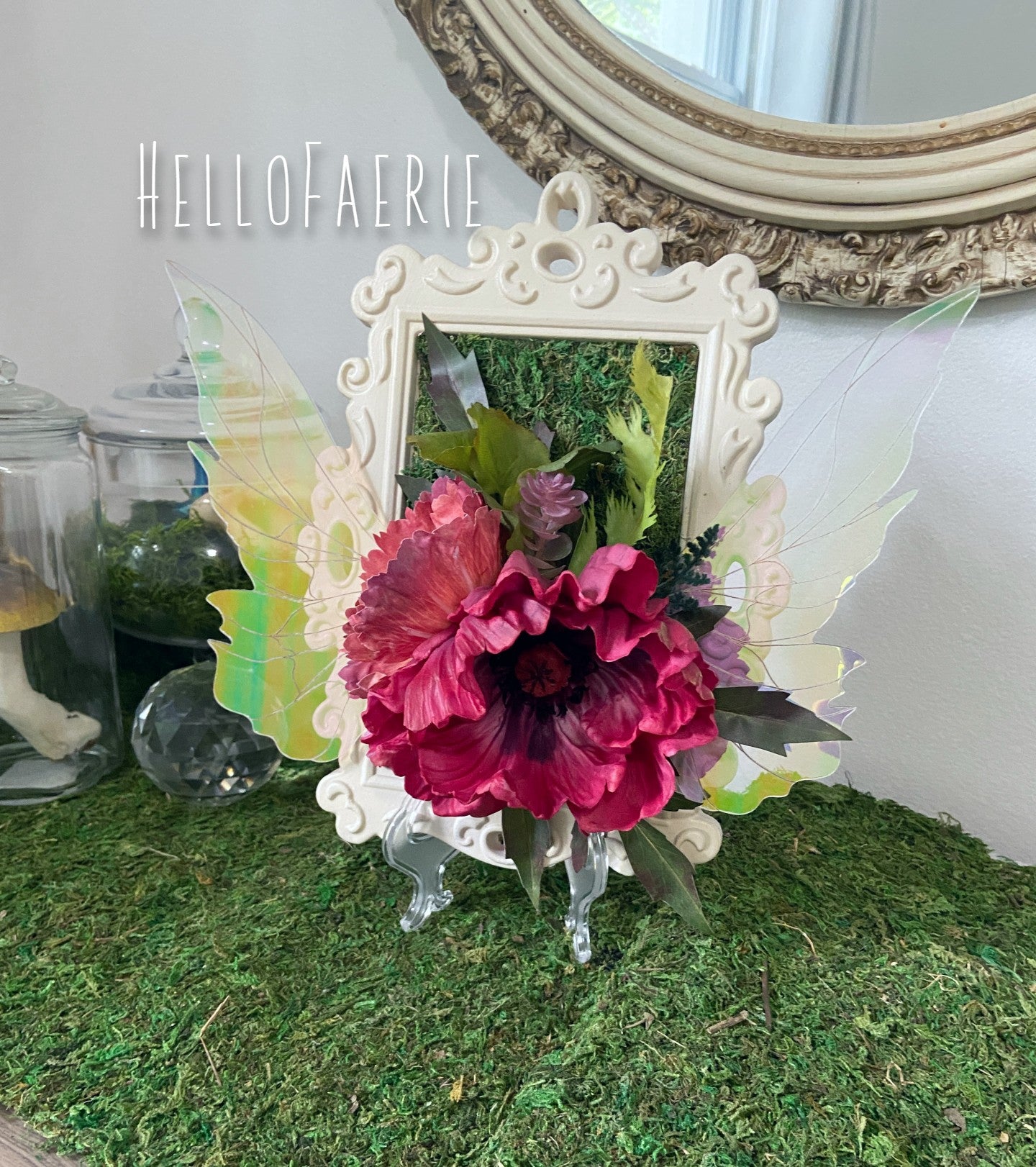 Ooak Framed Fairy wing art Poppy