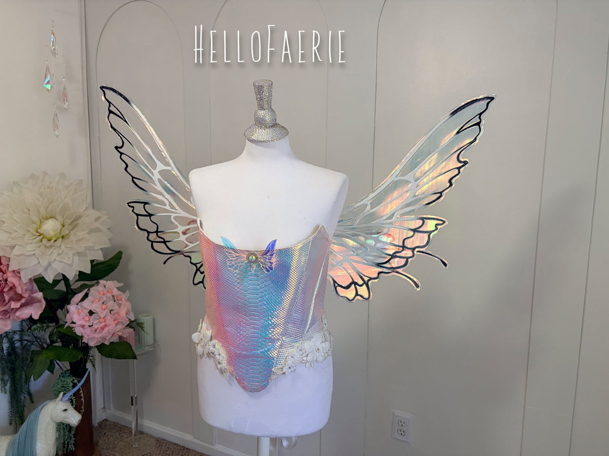 Black and White Large size Butterfly iridescent fairy wings