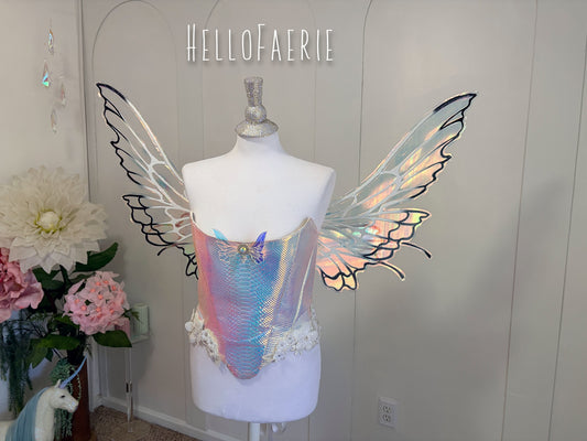 Black and White Large size Butterfly iridescent fairy wings