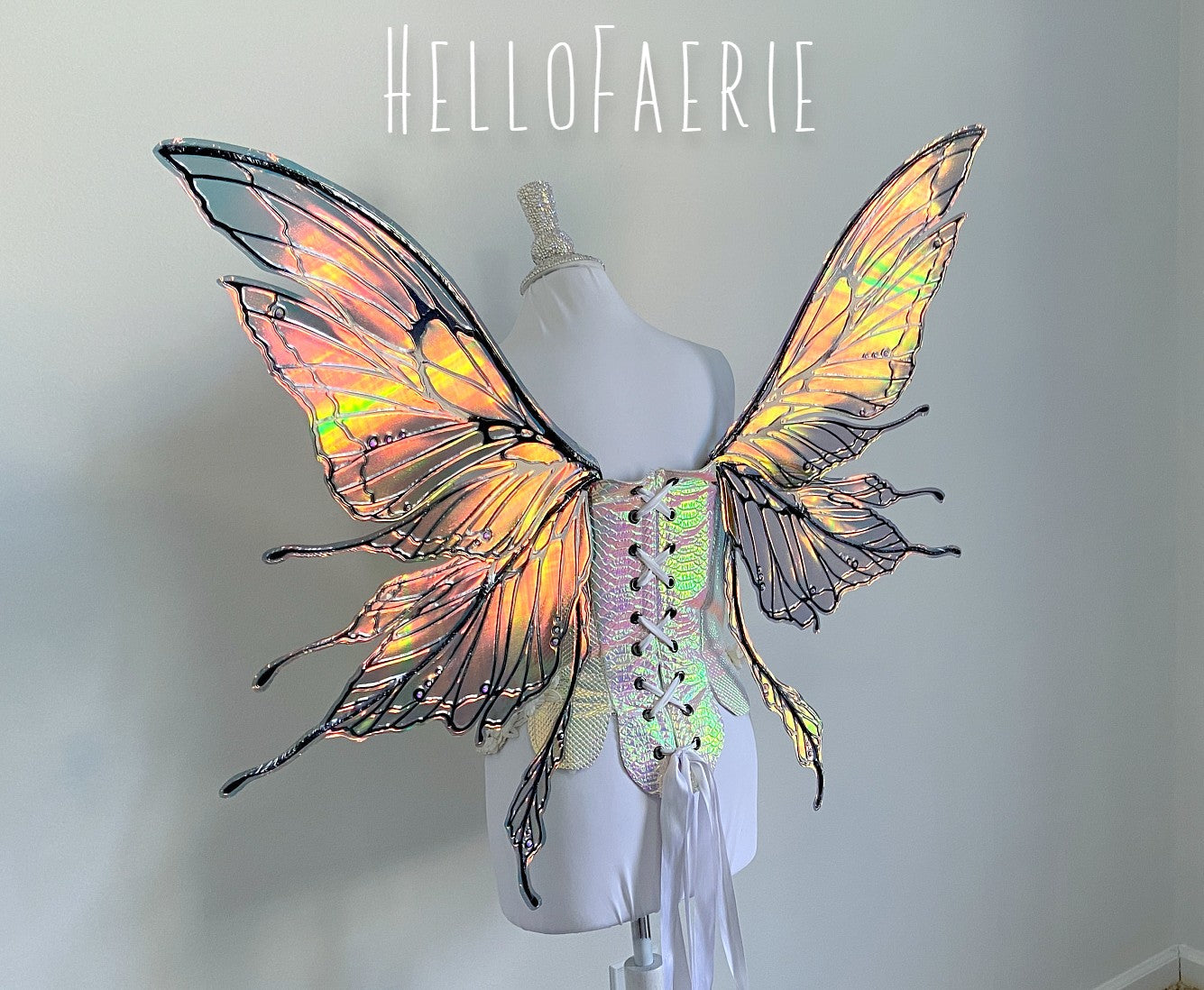 Black Large Crystal Rhinestone Joy Iridescent Fairy Wings