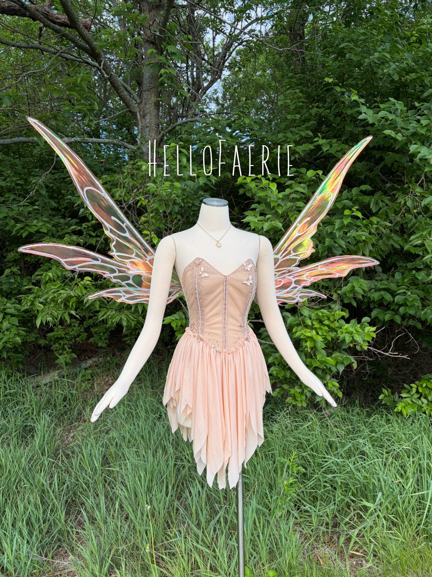 Peach Fizz sheer crystal butterfly Fairy Gown AS IS