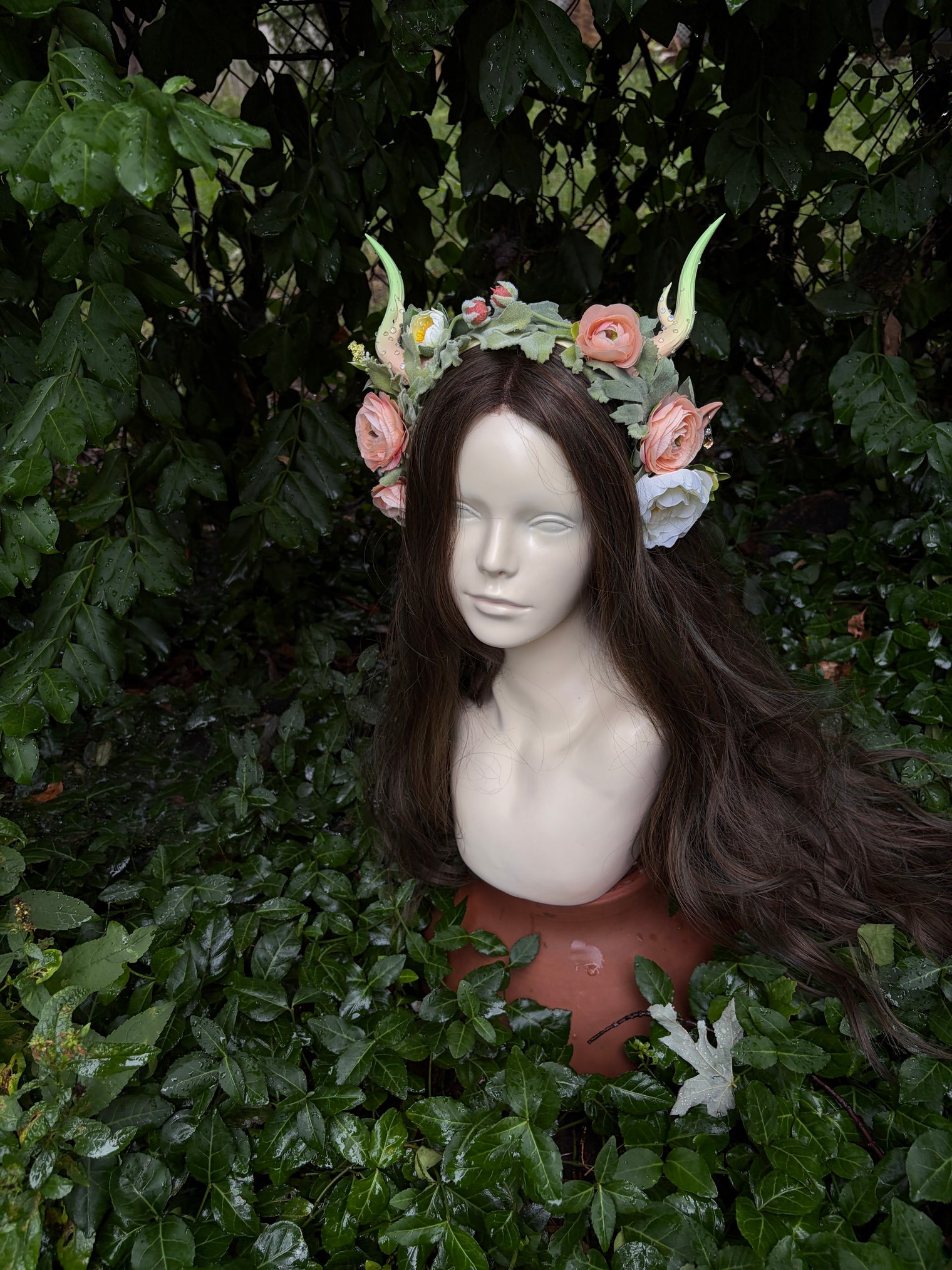Pale green Headpiece with horns and ears