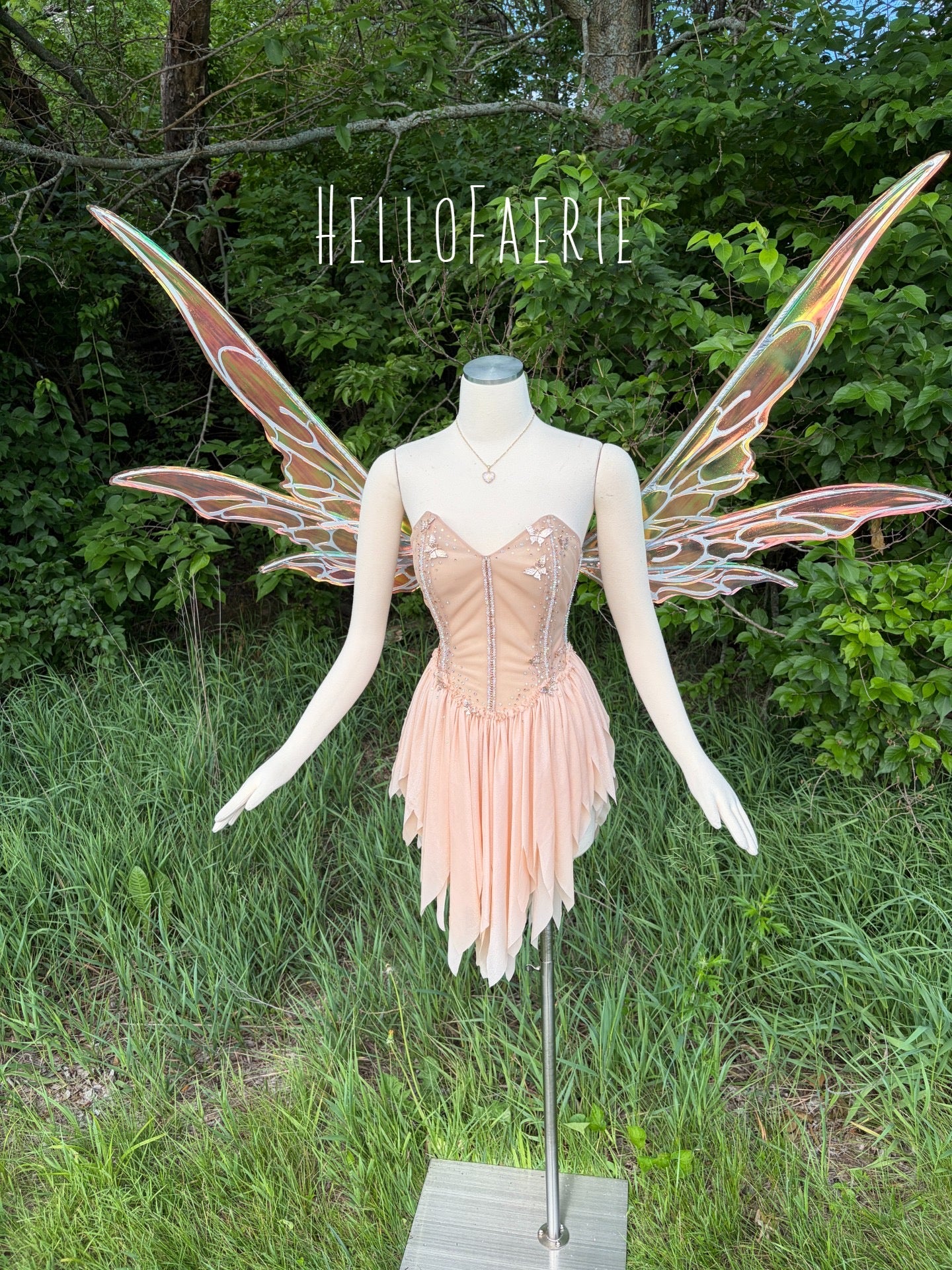 Peach Fizz sheer crystal butterfly Fairy Gown AS IS