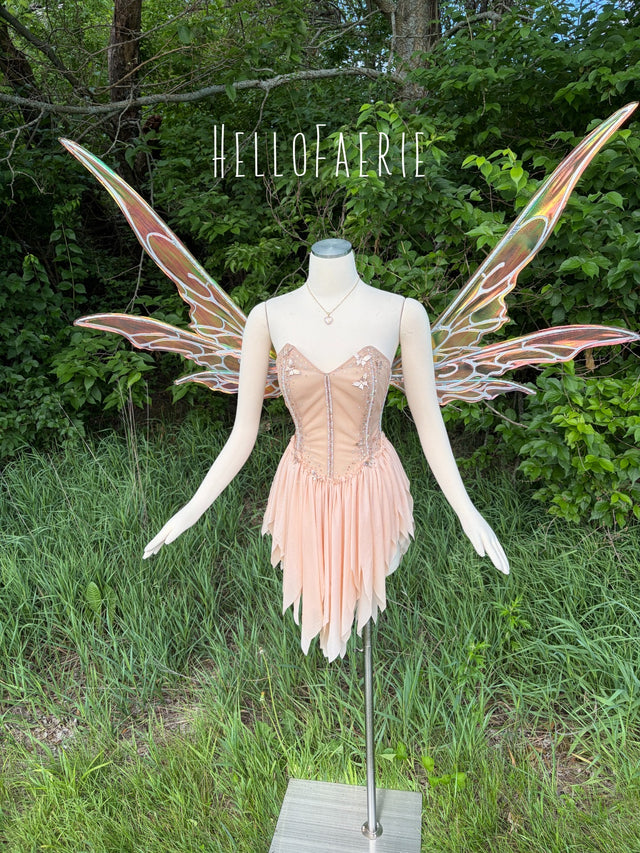 Peach Fizz sheer crystal butterfly Fairy Gown AS IS