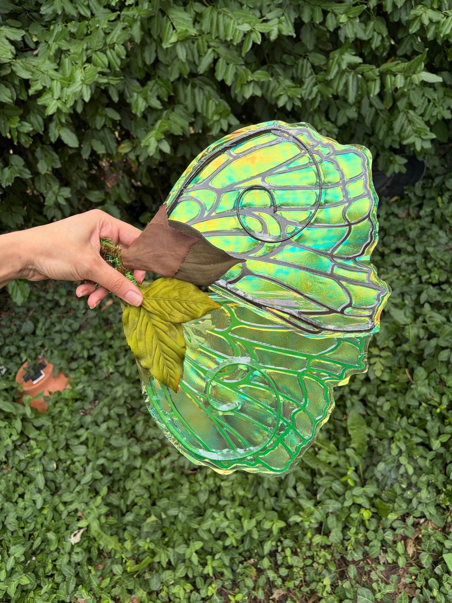 Bright green fairy wing Hand Fan