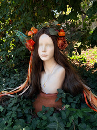 Autumn Orange Storybook Style Mushroom Floral Headpiece with Swarovski crystals and iridescent wings