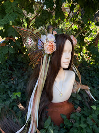 Cream Storybook Style Mushroom Floral Headpiece with Swarovski crystals and iridescent wings