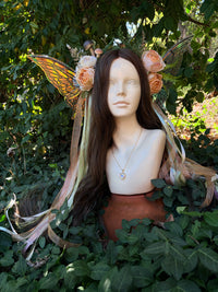 Cream Storybook Style Mushroom Floral Headpiece with Swarovski crystals and iridescent wings