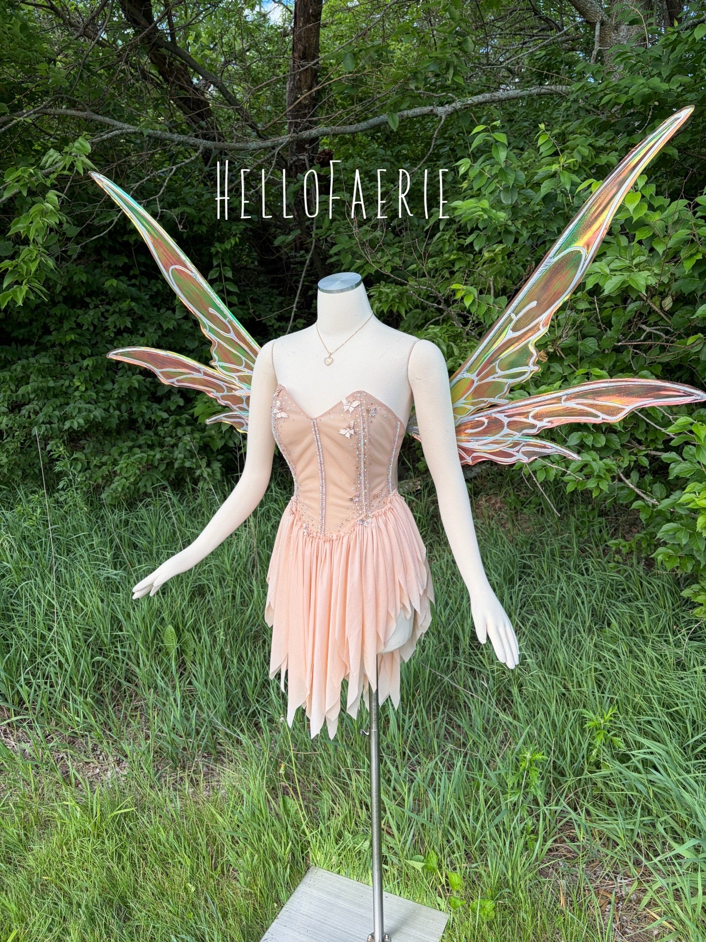 Peach Fizz sheer crystal butterfly Fairy Gown AS IS