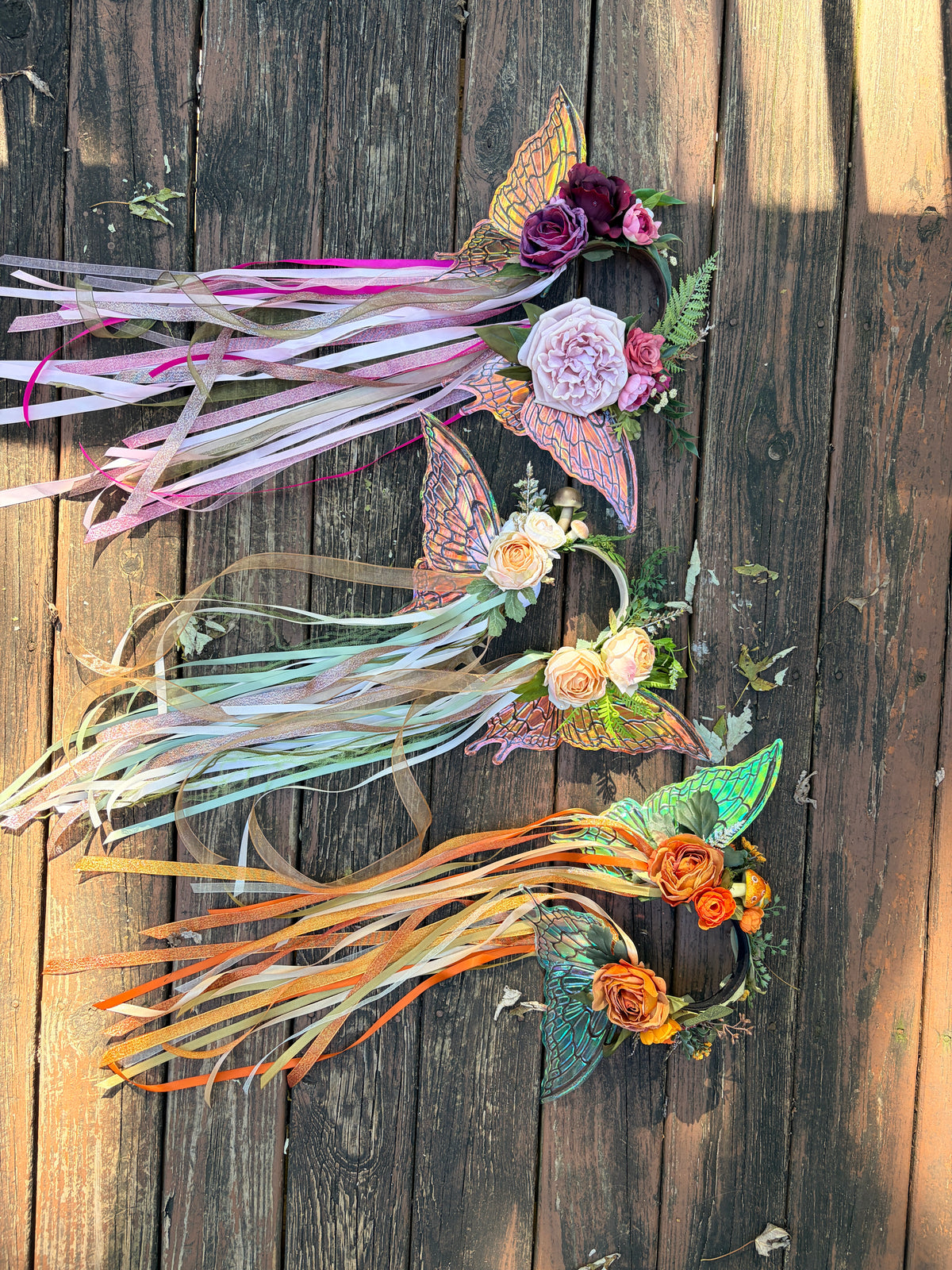 Autumn Orange Storybook Style Mushroom Floral Headpiece with Swarovski crystals and iridescent wings