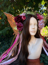 Pale Pink Storybook Style Floral Headpiece with Swarovski crystal and iridescent wings