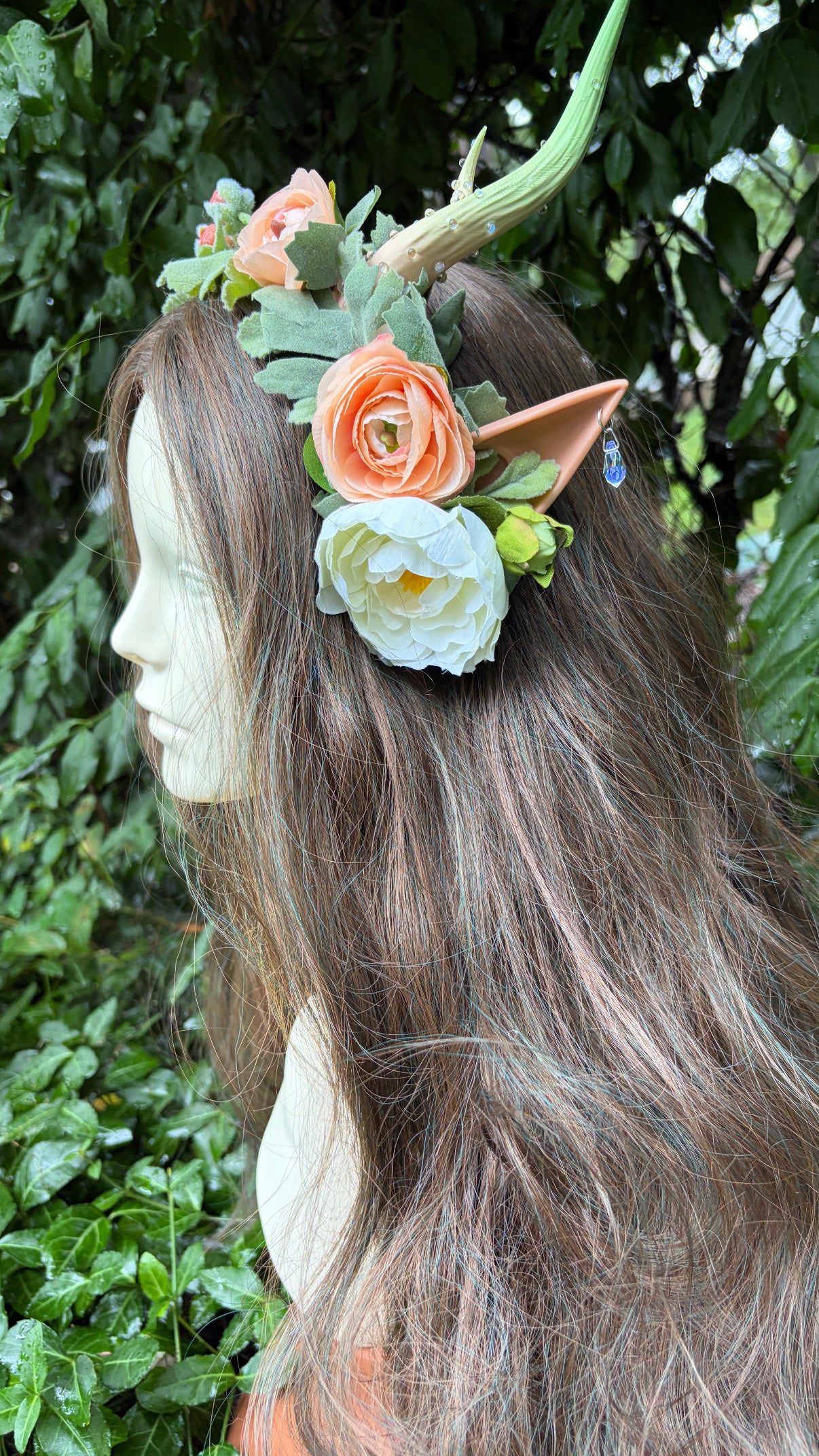 Pale green Headpiece with horns and ears