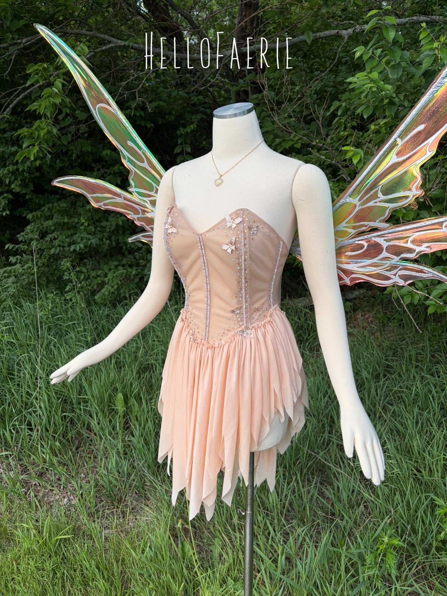 Peach Fizz sheer crystal butterfly Fairy Gown AS IS