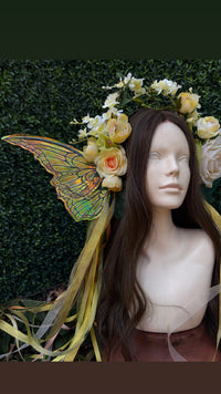 Softest Yellow Floral Headpiece with iridescent wings