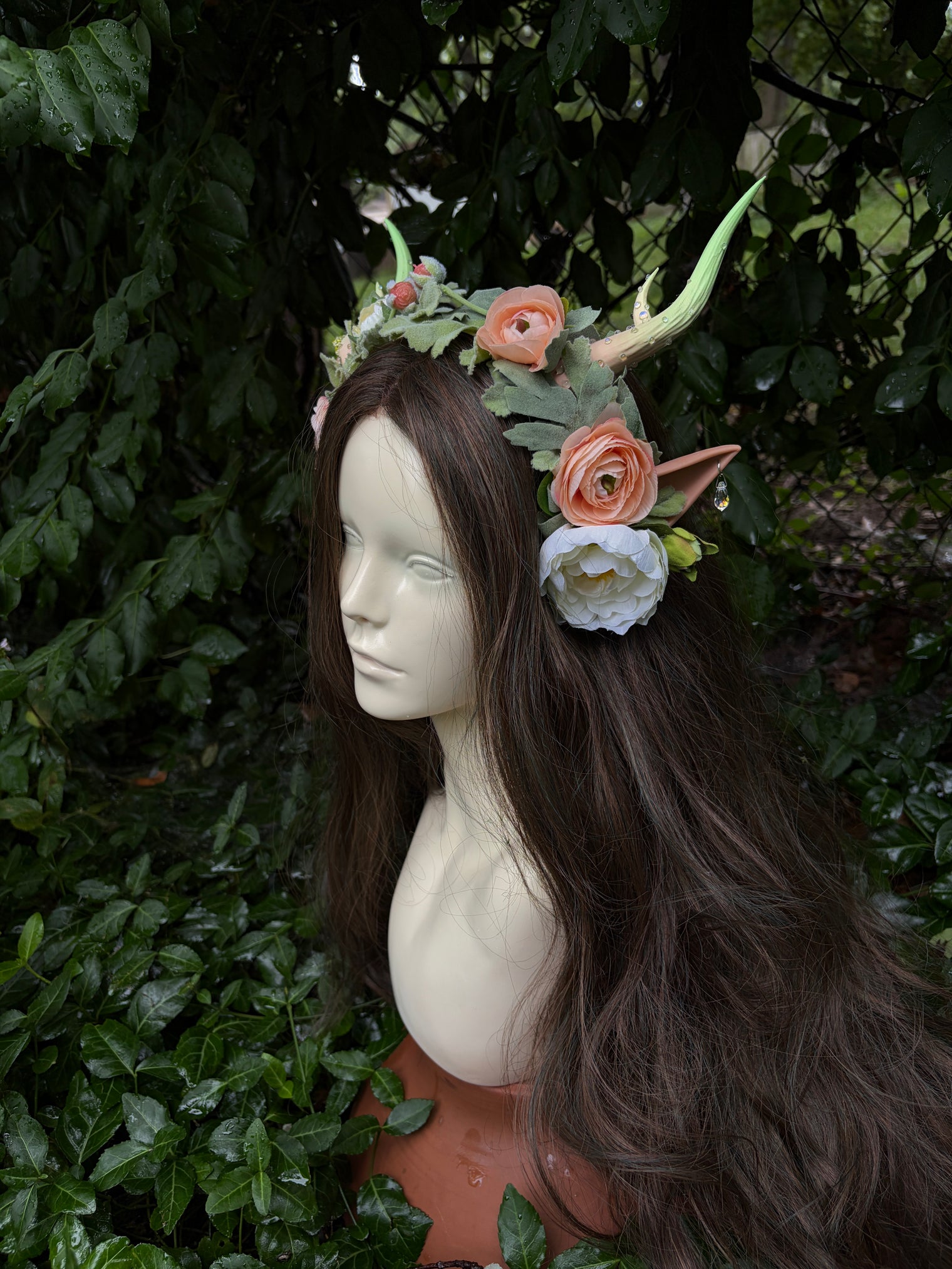 Pale green Headpiece with horns and ears