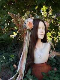 Cream Storybook Style Mushroom Floral Headpiece with Swarovski crystals and iridescent wings
