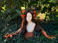 Autumn Orange Storybook Style Mushroom Floral Headpiece with Swarovski crystals and iridescent wings