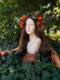 Autumn Orange Storybook Style Mushroom Floral Headpiece with Swarovski crystals and iridescent wings