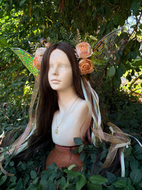 Cream Storybook Style Mushroom Floral Headpiece with Swarovski crystals and iridescent wings
