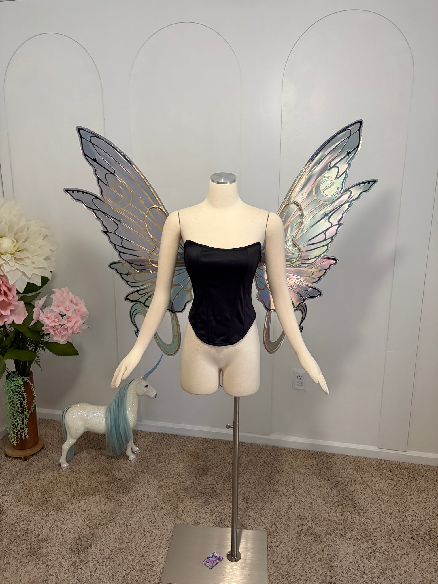 Black and gold Usagi Moon Wings Giant Iridescent Fairy Wings