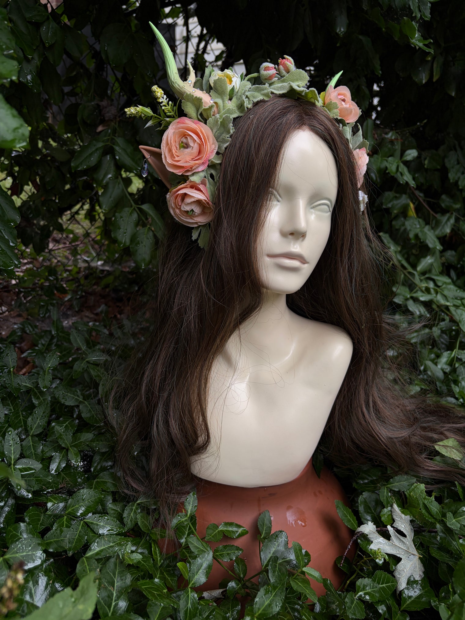 Pale green Headpiece with horns and ears